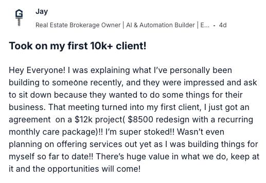 Jay: Took on my first $12K client