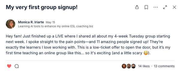 Monica R. Iriarte: 11 people signed up for her first group